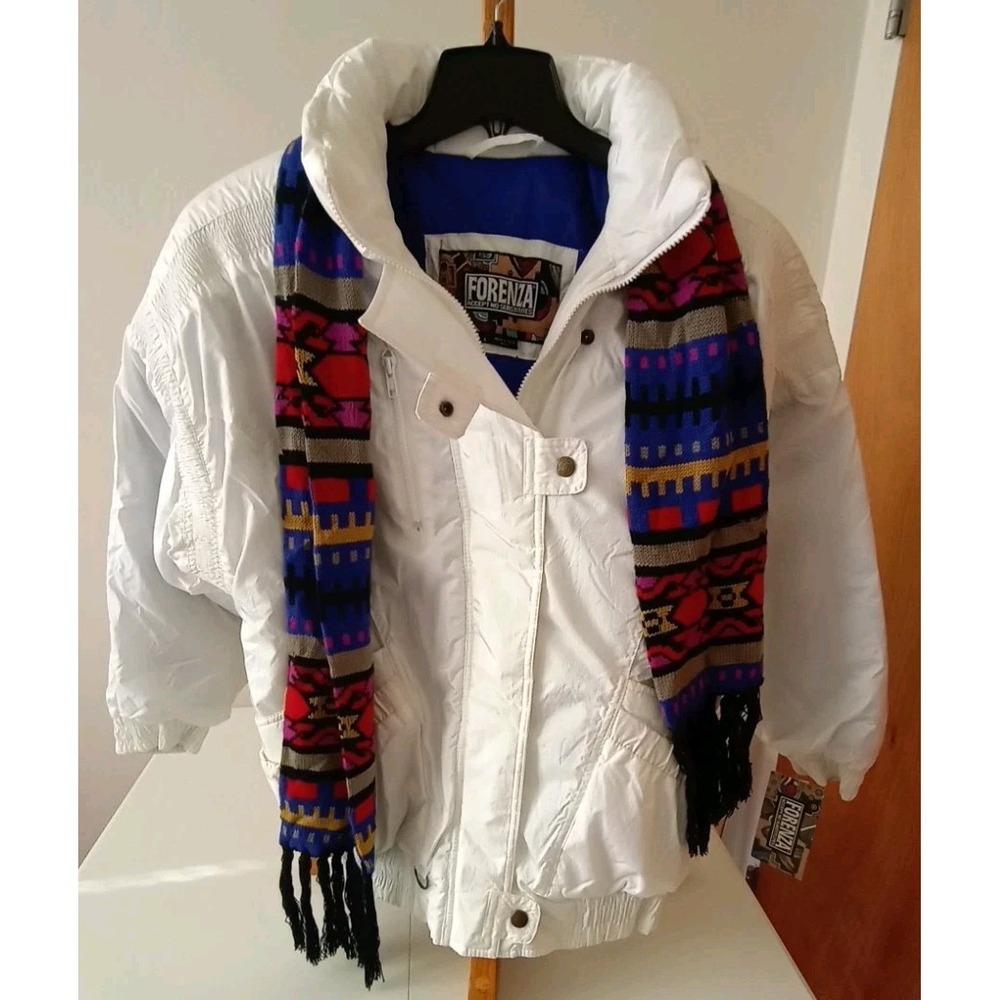 NOS Forenza White Winter Jacket Puffer Vtg Relaxed Fit 80's Women's Size Large‎